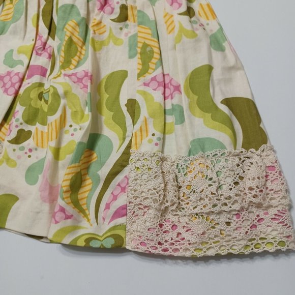 Peaches 'N Cream Girls 5 Dress BYellow Floral Lace Button Bow Tie 100% Cotton - Picture 11 of 12